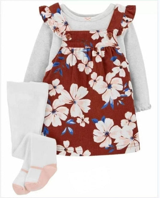 Carter's 3 PC Floral Dungaree Dress with Inner and Leggings