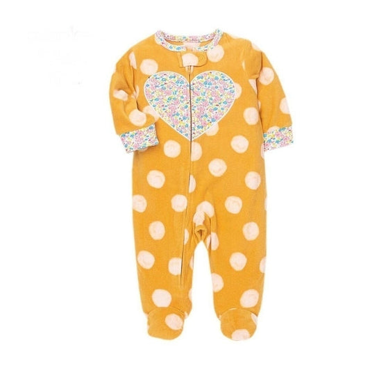 Carter's fleece footed polka dots heart onesie