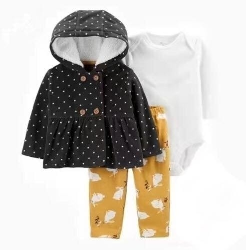 Carter's 3 PC rabbit print polka dots buttoned hood