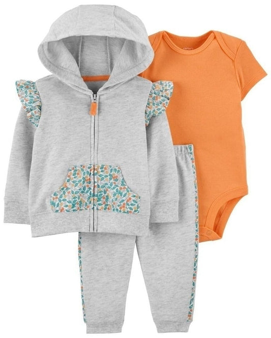Carter's floral pocket and ruffled sleeves bright orange hood set