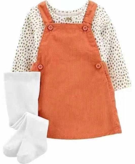 Carter's 3 PC Corduroy Dungaree Dress with Inner and Leggings