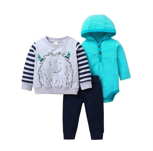 Carter's 3 PCS Monster character sweatshirt with hooded romper