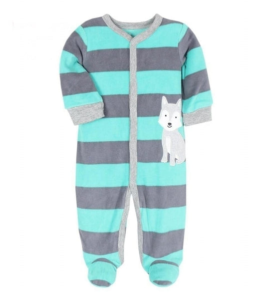 Carter's fleece footed striped Wolf onesie