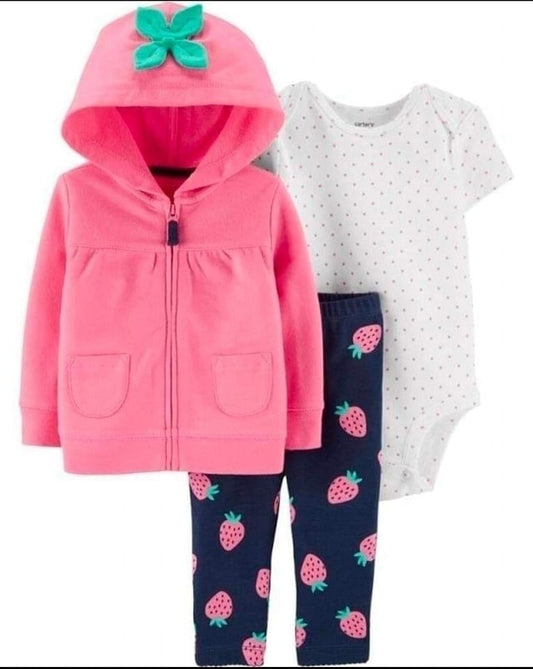 Carter's 3 PCS strawberry character hood set with printed pants