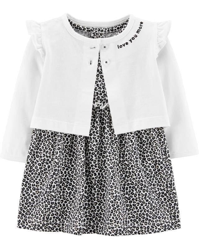 Carter's 2 PC Leopard print dress with Love You More Cardigan