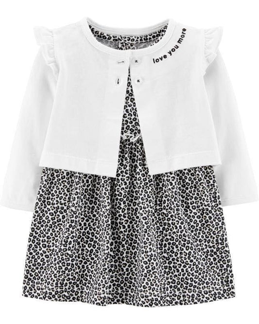 Carter's 2 PC Leopard print dress with Love You More Cardigan